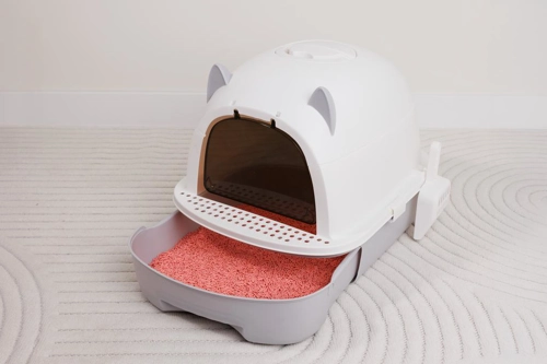 Caixa de Areia com Tampa Estilo Gato, Gaveta Deslizante e Pá