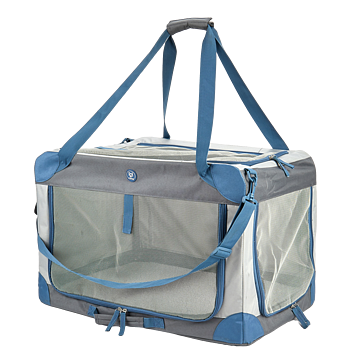 FOFOS | Transportadora de Viagem Dobrável para Cães e Gatos Cinzento/Azul – Tamanho Grande