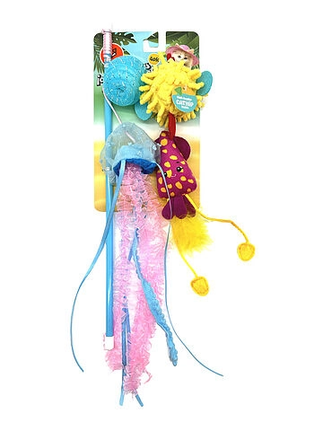 Varinha para Gato com Pompons e Fitas Coloridas (4 brinquedos)