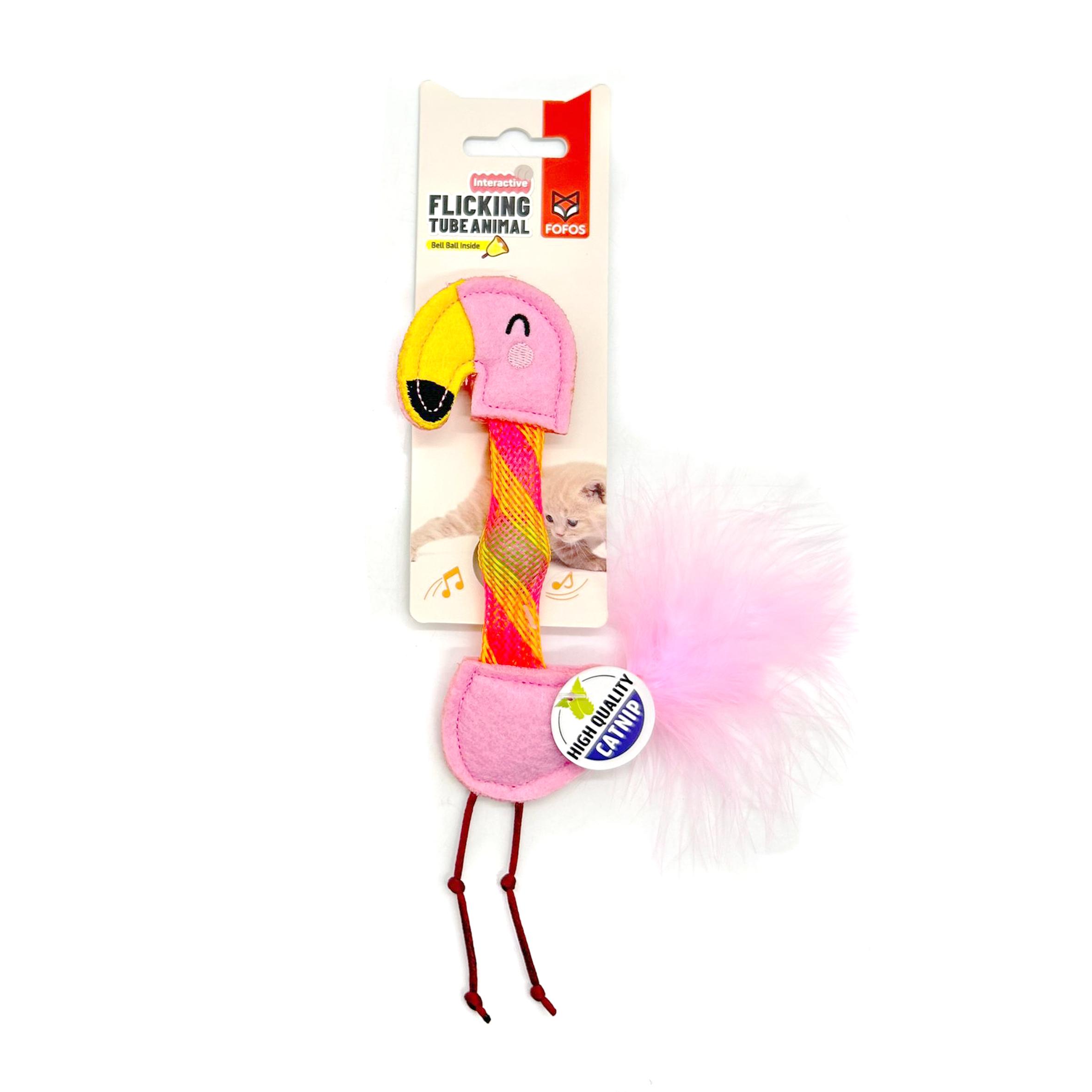 Flamingo com tubo dobrável e catnip | FOFOS
