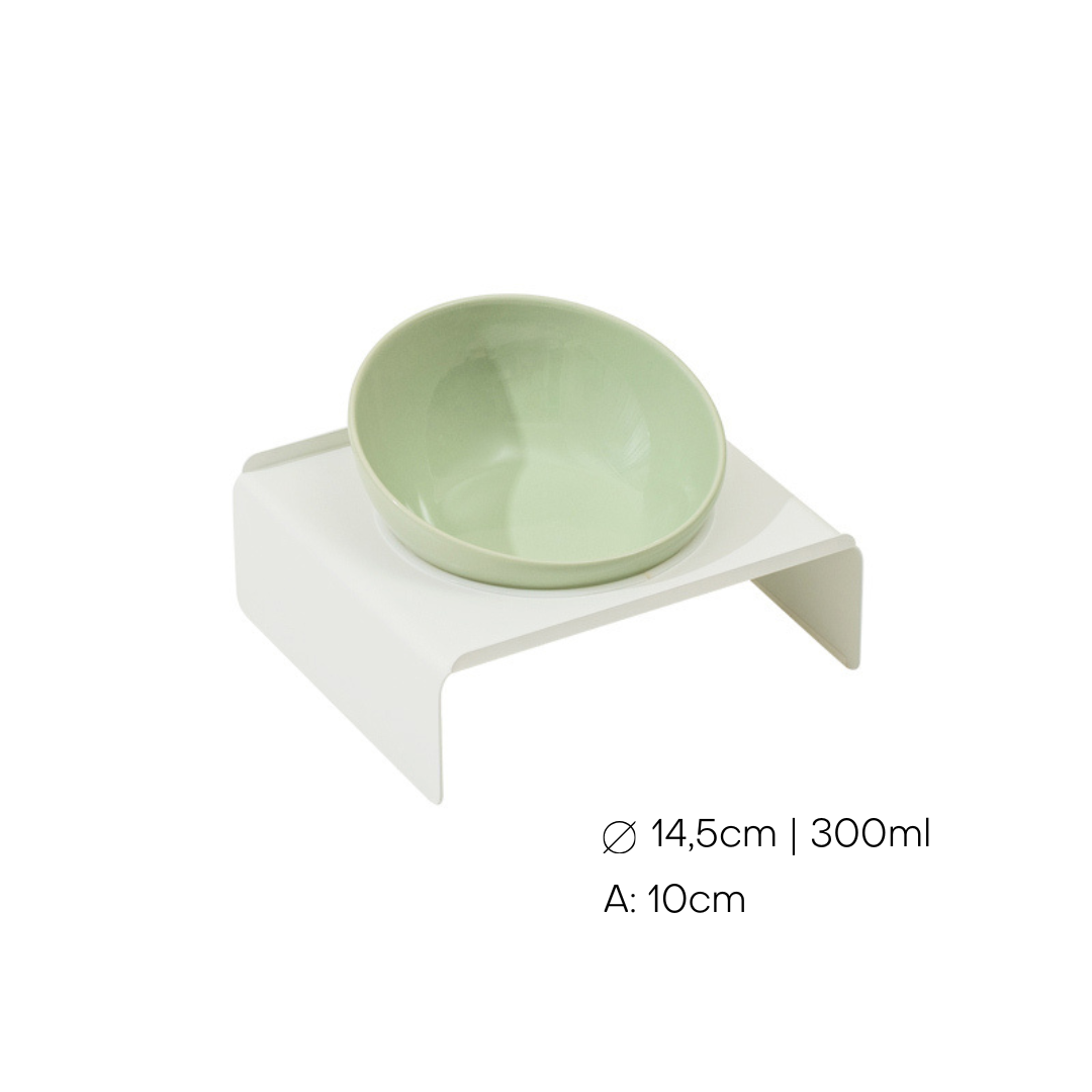 Taça Cerâmica Individual Suporte Branco 300ml Verde