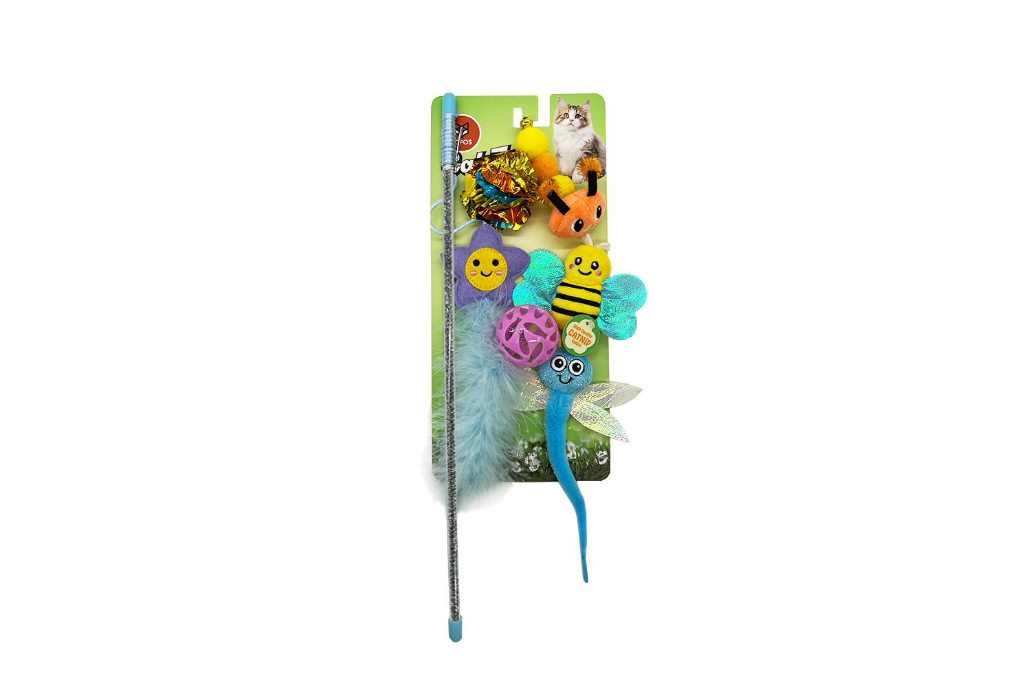 Conjunto de Primavera para Gatos 5 Brinquedos Divertidos e Cana com Penas