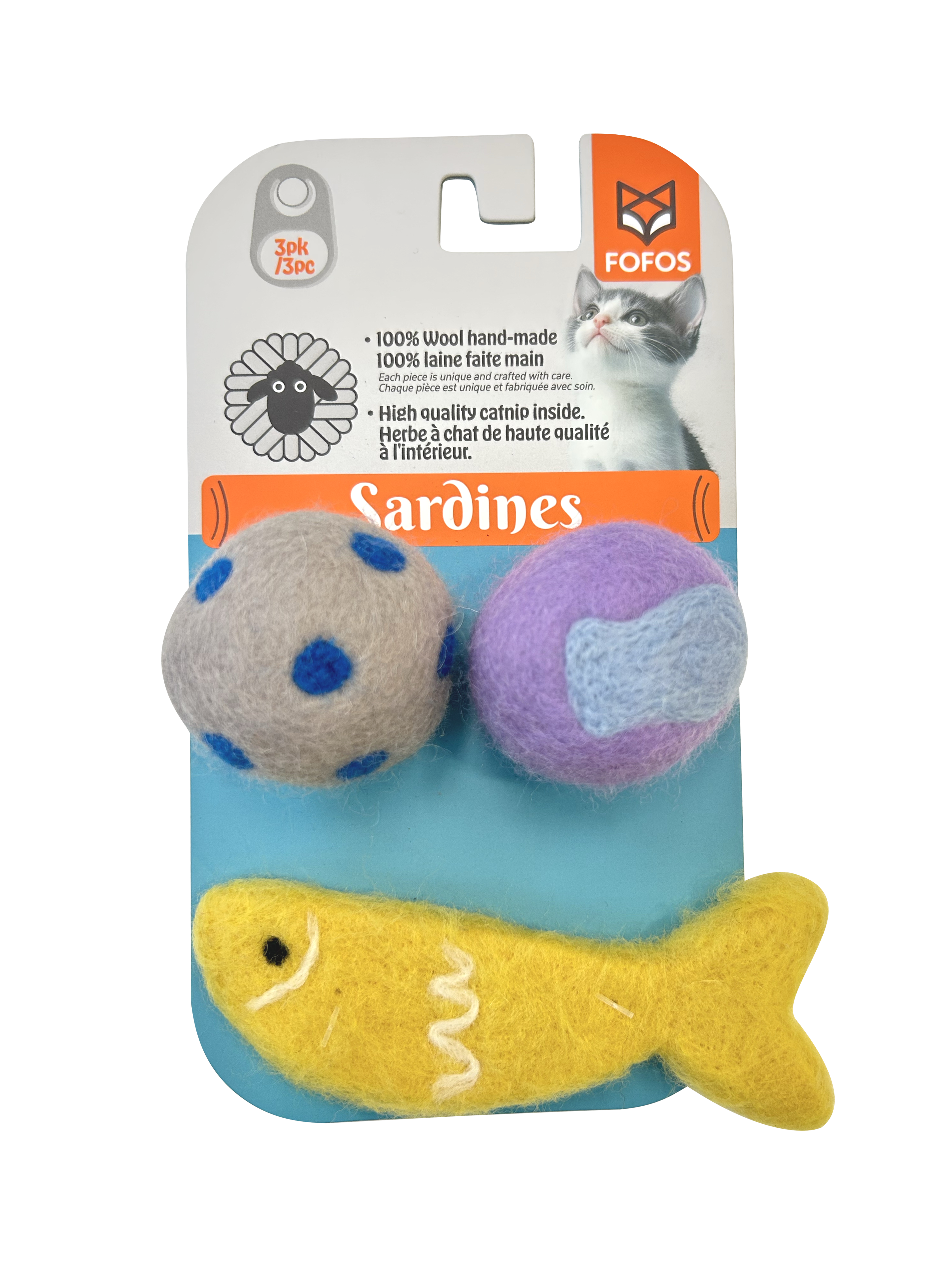 FOFOS Brinquedo de Lã 2 Bolas e 1 Sardinha (Pack de 3)